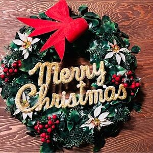 Vintage Holiday Wreath with Red and Gold Accents